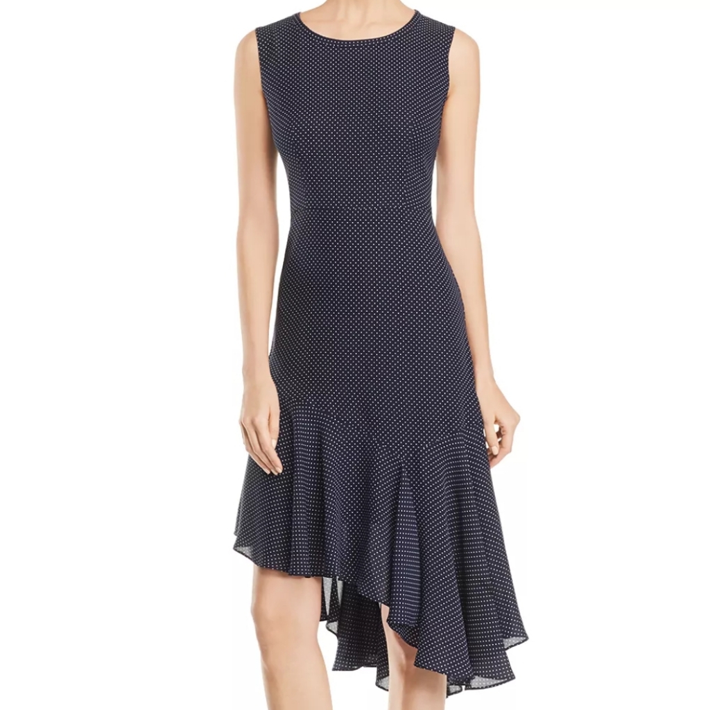 Nwot Kobi Halperin Bailee Asymmetric Polka Dots Silk Dress In Midnight Blue